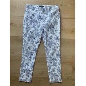 Mario Serrani Italy Women Blue White Floral‎ Toile Slim Ankle Pants Size 4